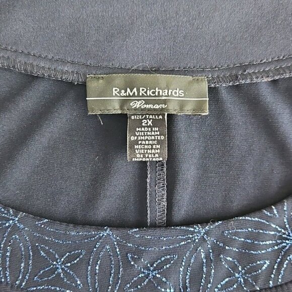 R&M Richards Woman 2 Piece Dress Suit Navy with Blue Embellishments Quiet Luxury - Picture 7 of 16